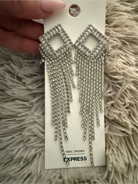 Express Silver Rhinestone Fringe Drop Earrings